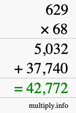 How to calculate 629 times 68 using long multiplication