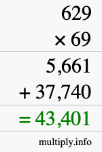 How to calculate 629 times 69 using long multiplication