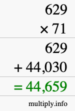 How to calculate 629 times 71 using long multiplication