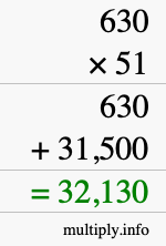 How to calculate 630 times 51 using long multiplication