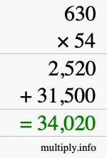 How to calculate 630 times 54 using long multiplication