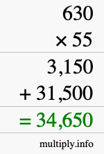 How to calculate 630 times 55 using long multiplication How to calculate 630 times 55 using long multiplication
