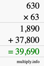 How to calculate 630 times 63 using long multiplication