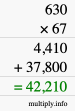 How to calculate 630 times 67 using long multiplication