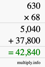 How to calculate 630 times 68 using long multiplication