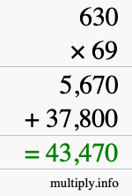 How to calculate 630 times 69 using long multiplication