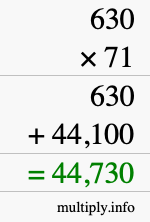 How to calculate 630 times 71 using long multiplication