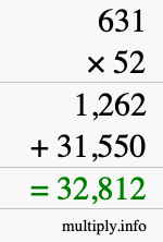 How to calculate 631 times 52 using long multiplication How to calculate 631 times 52 using long multiplication