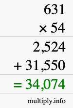 How to calculate 631 times 54 using long multiplication