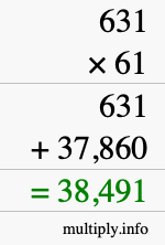How to calculate 631 times 61 using long multiplication