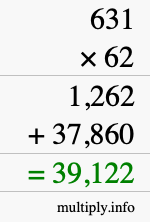 How to calculate 631 times 62 using long multiplication