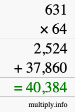 How to calculate 631 times 64 using long multiplication