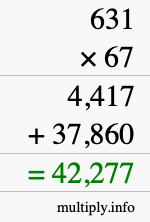 How to calculate 631 times 67 using long multiplication