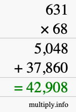 How to calculate 631 times 68 using long multiplication