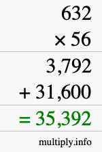How to calculate 632 times 56 using long multiplication