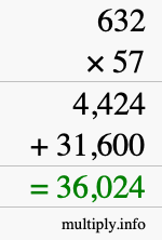 How to calculate 632 times 57 using long multiplication