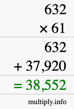 How to calculate 632 times 61 using long multiplication