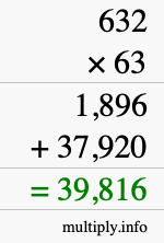 How to calculate 632 times 63 using long multiplication