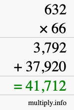 How to calculate 632 times 66 using long multiplication