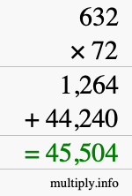 How to calculate 632 times 72 using long multiplication