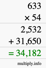 How to calculate 633 times 54 using long multiplication