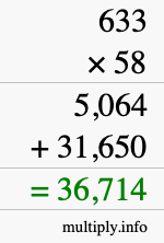 How to calculate 633 times 58 using long multiplication