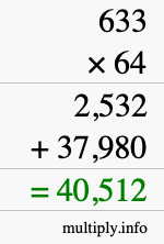 How to calculate 633 times 64 using long multiplication
