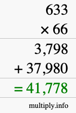 How to calculate 633 times 66 using long multiplication