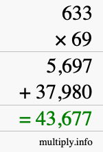 How to calculate 633 times 69 using long multiplication
