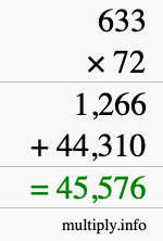 How to calculate 633 times 72 using long multiplication