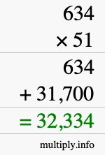 How to calculate 634 times 51 using long multiplication