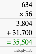 How to calculate 634 times 56 using long multiplication