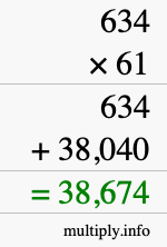 How to calculate 634 times 61 using long multiplication