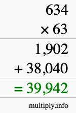 How to calculate 634 times 63 using long multiplication