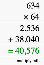How to calculate 634 times 64 using long multiplication