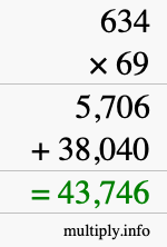 How to calculate 634 times 69 using long multiplication