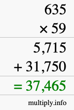 How to calculate 635 times 59 using long multiplication