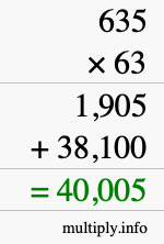 How to calculate 635 times 63 using long multiplication