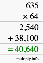 How to calculate 635 times 64 using long multiplication