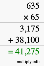 How to calculate 635 times 65 using long multiplication