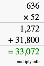 How to calculate 636 times 52 using long multiplication How to calculate 636 times 52 using long multiplication
