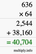 How to calculate 636 times 64 using long multiplication