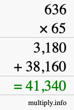 How to calculate 636 times 65 using long multiplication