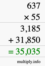 How to calculate 637 times 55 using long multiplication How to calculate 637 times 55 using long multiplication