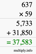 How to calculate 637 times 59 using long multiplication