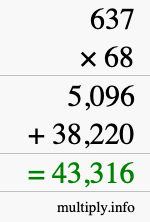 How to calculate 637 times 68 using long multiplication