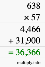 How to calculate 638 times 57 using long multiplication