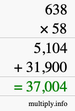 How to calculate 638 times 58 using long multiplication