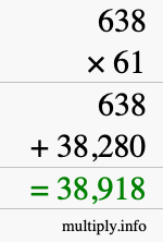 How to calculate 638 times 61 using long multiplication