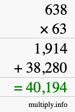 How to calculate 638 times 63 using long multiplication